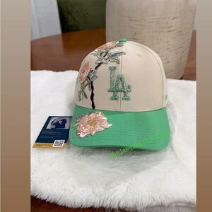 Floral Embroidered Cap - Cream and Green